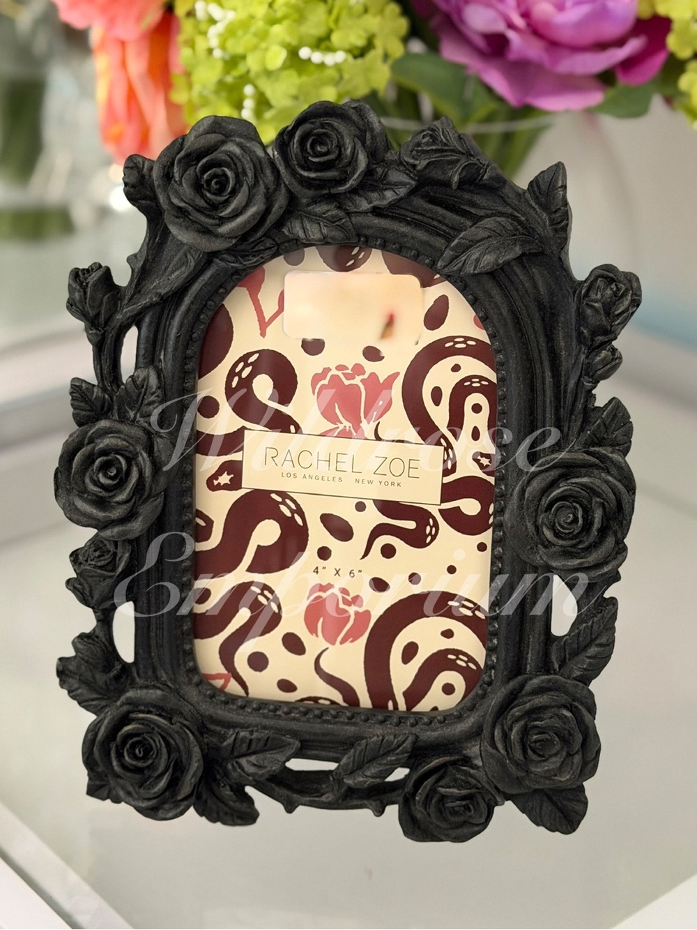 NWOT gothic Roses Black Rachel Zoe tabletop Picture Frame 4x6 vintage style